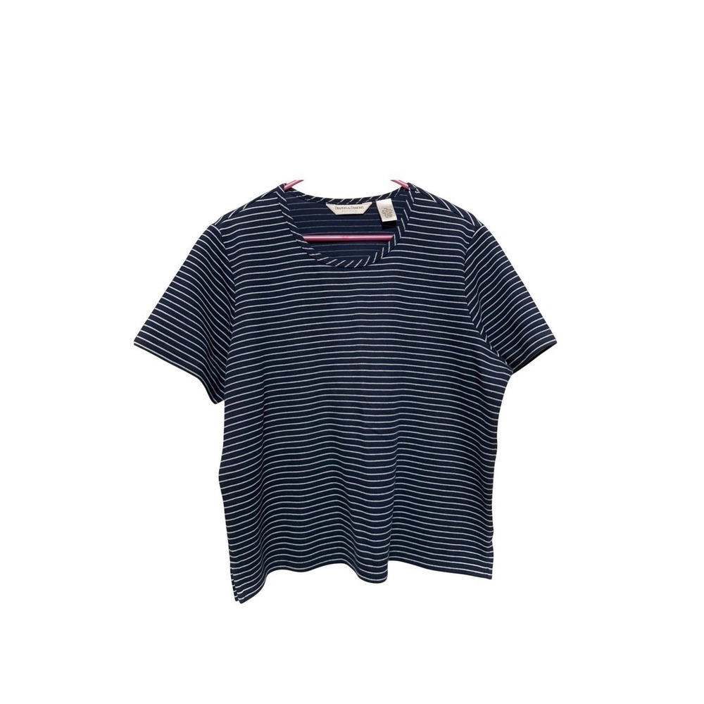 Draper's & Damon's Navy Blue White T Shirt Top Striped Short Sleeve XL Petite - Picture 1 of 9